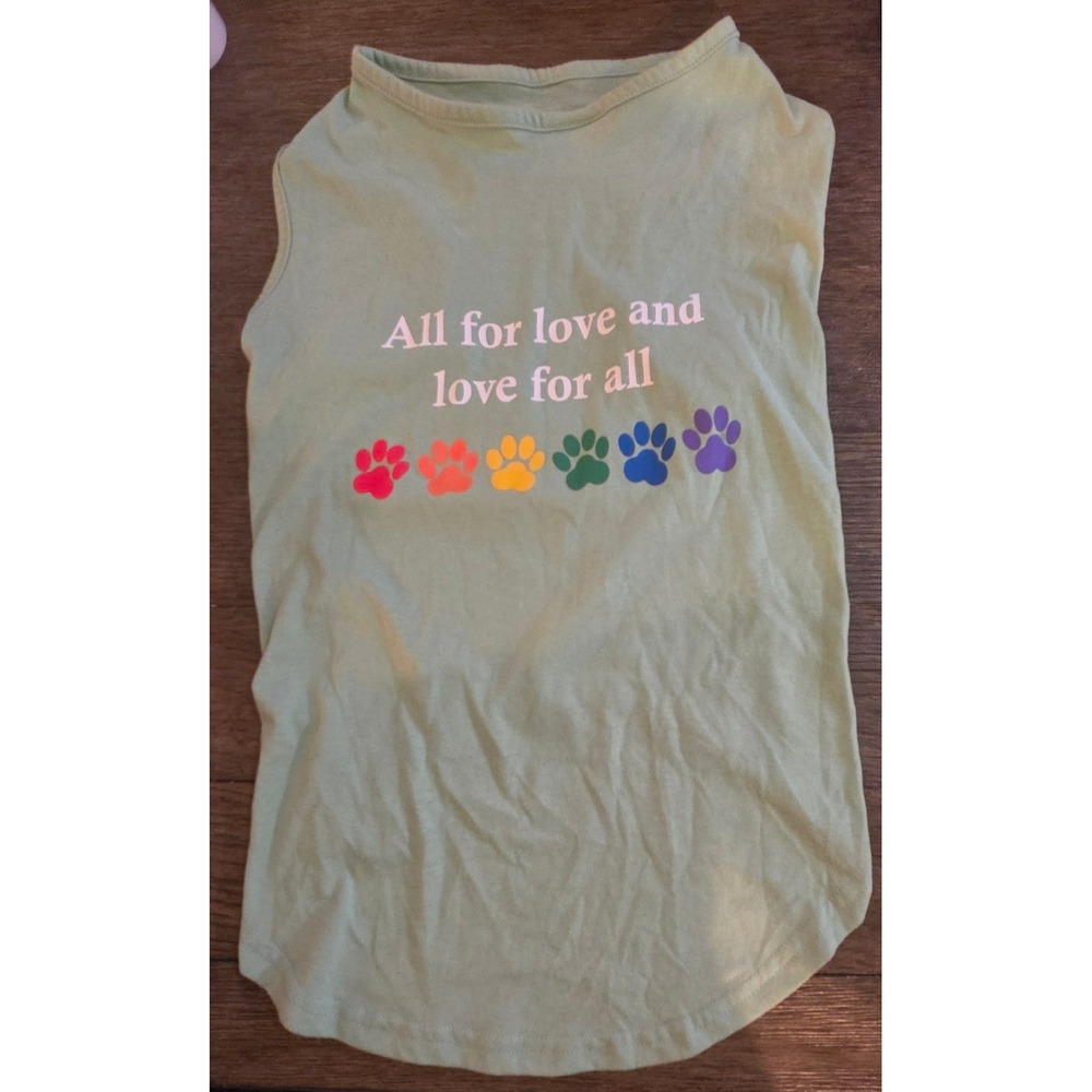 Zack & Zoey Pet Tank Top Green Rainbow Paw Print All For Love Graphic Shirt